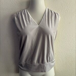 WHBM Women's Draped V-Neck Sleeveless Subtle Gathered Shoulders Velvet Top XS